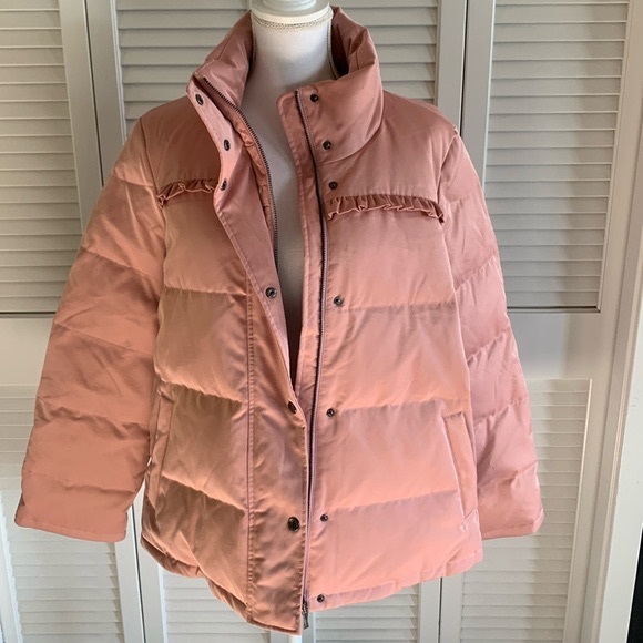 Kate Spade Ruffle Yoke Puffer Jacket Women’s Pink Peony Down NWT Size Large - Picture 2 of 16